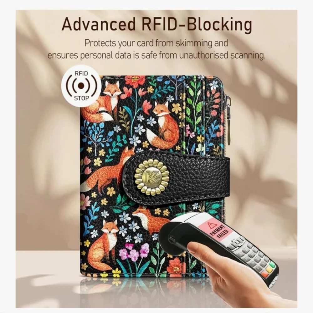 Colorful Fox Pattern RFID-Blocking Wallet - Picture 1 of 6